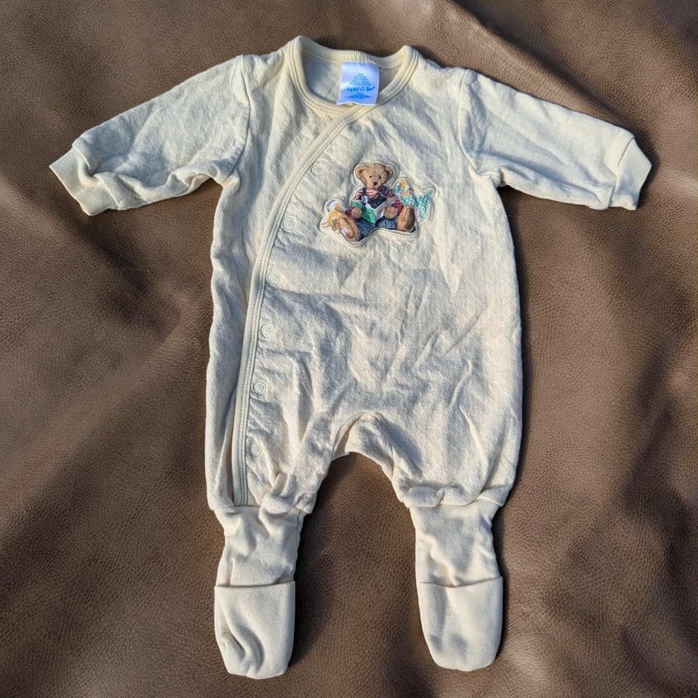 Vintage Convert-A-Fest Baby Sleeper Romper‎ Yellow Bear Button Up 0-3M Small